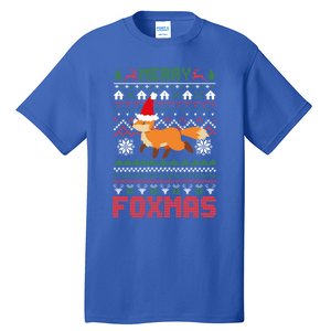 Funny Merry Foxtmas Ugly Christmas Fox Santa Hat Gift Tall T-Shirt