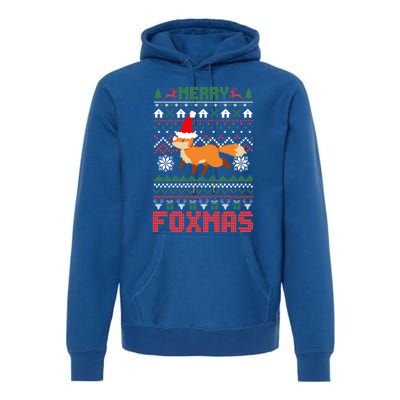 Funny Merry Foxtmas Ugly Christmas Fox Santa Hat Gift Premium Hoodie