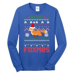 Funny Merry Foxtmas Ugly Christmas Fox Santa Hat Gift Tall Long Sleeve T-Shirt