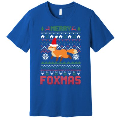 Funny Merry Foxtmas Ugly Christmas Fox Santa Hat Gift Premium T-Shirt