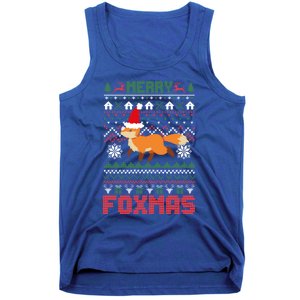 Funny Merry Foxtmas Ugly Christmas Fox Santa Hat Gift Tank Top