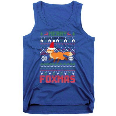 Funny Merry Foxtmas Ugly Christmas Fox Santa Hat Gift Tank Top