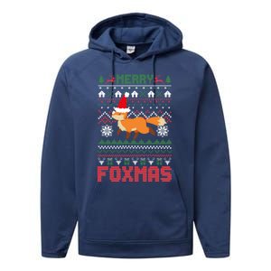 Funny Merry Foxtmas Ugly Christmas Fox Santa Hat Gift Performance Fleece Hoodie