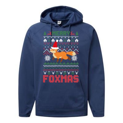 Funny Merry Foxtmas Ugly Christmas Fox Santa Hat Gift Performance Fleece Hoodie