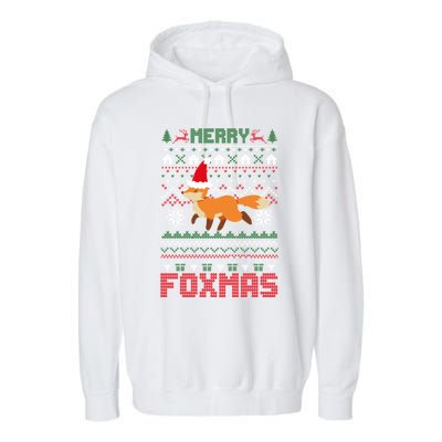 Funny Merry Foxtmas Ugly Christmas Fox Santa Hat Gift Garment-Dyed Fleece Hoodie