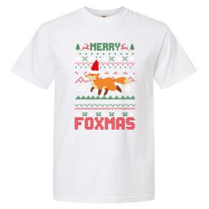 Funny Merry Foxtmas Ugly Christmas Fox Santa Hat Gift Garment-Dyed Heavyweight T-Shirt