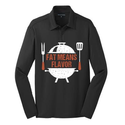 Fat Means Flavor Bbq Grill Barbecue Cool Gift Silk Touch Performance Long Sleeve Polo