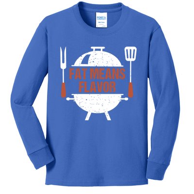 Fat Means Flavor Bbq Grill Barbecue Cool Gift Kids Long Sleeve Shirt