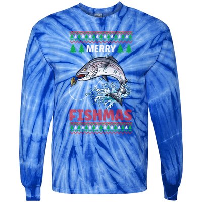 Funny Merry Fishmas Christmas Cool Gift Tie-Dye Long Sleeve Shirt