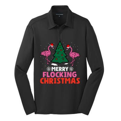 Flamingo Merry Flocking Christmas Funny Xmas Cute Gift Silk Touch Performance Long Sleeve Polo