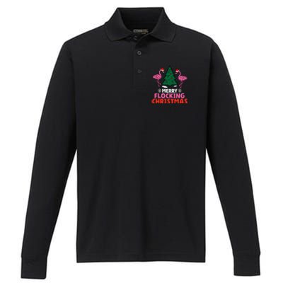 Flamingo Merry Flocking Christmas Funny Xmas Gift Performance Long Sleeve Polo