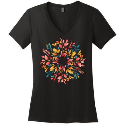 Floral Mandala Flower Cute Spring Gifts For Florists  Women Women's V-Neck T-Shirt