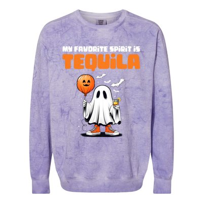 Funny My Favorite Spirit Is Tequila Spooky Halloween Ghost Gift Colorblast Crewneck Sweatshirt