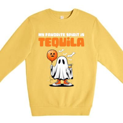 Funny My Favorite Spirit Is Tequila Spooky Halloween Ghost Gift Premium Crewneck Sweatshirt