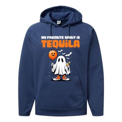 Funny My Favorite Spirit Is Tequila Spooky Halloween Ghost Gift Performance Fleece Hoodie