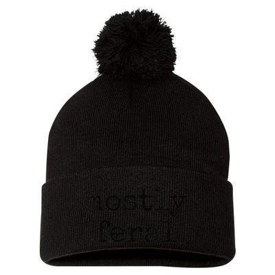 Funny Mostly Feral Party Animal Pom Pom 12in Knit Beanie