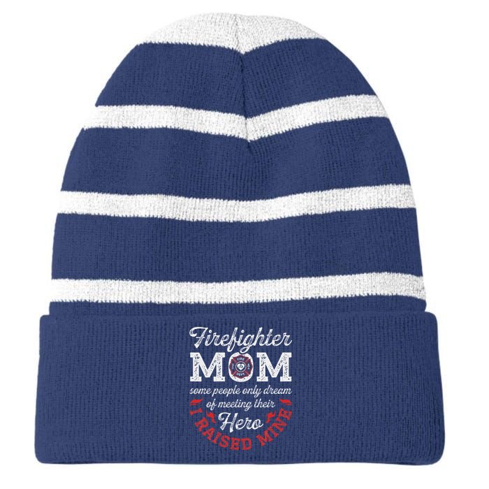 Firefighter Mom Firewoman Proud Moms MotherS Day Vintage Striped Beanie with Solid Band