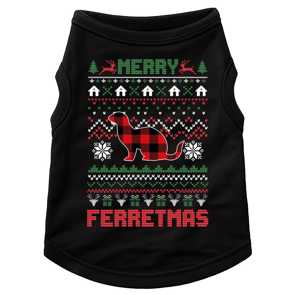 Funny Merry Ferretmas Ugly Christmas Sweater Ferret Santa Doggie Tank