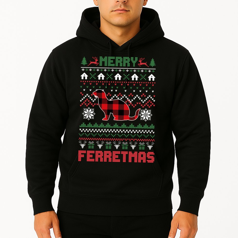 Funny Merry Ferretmas Ugly Christmas Sweater Ferret Santa Hoodie