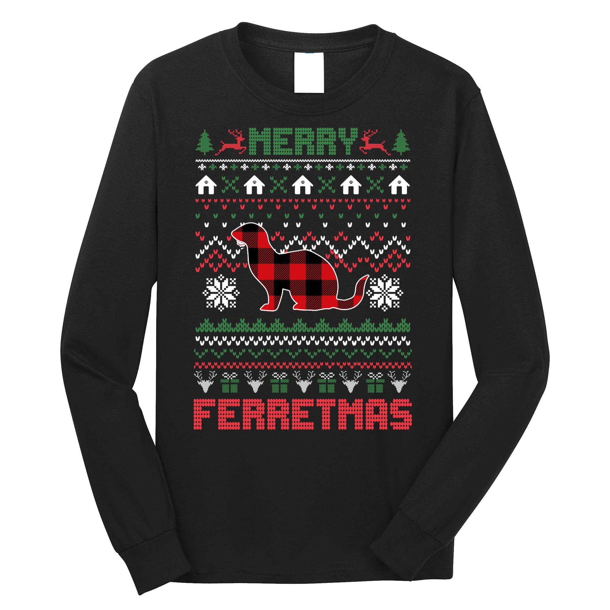 Funny Merry Ferretmas Ugly Christmas Sweater Ferret Santa Long Sleeve Shirt