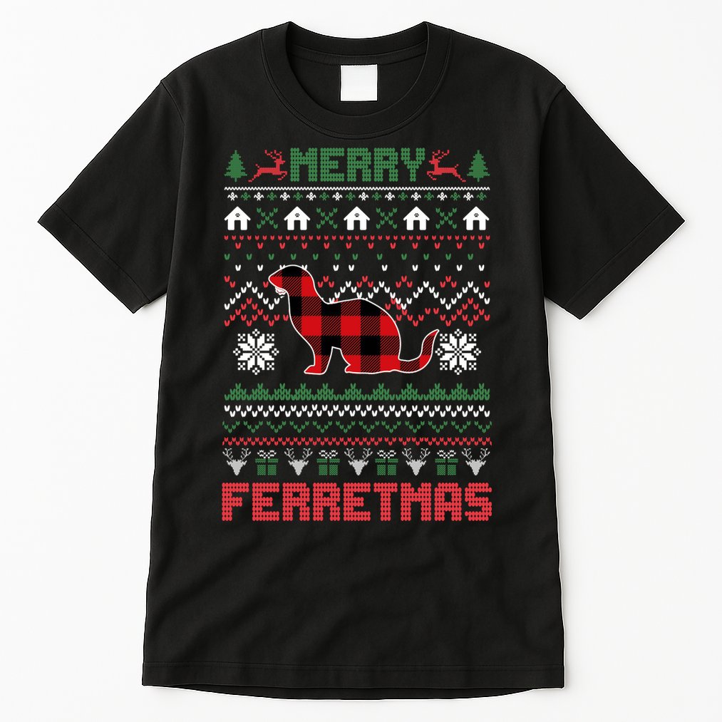 Funny Merry Ferretmas Ugly Christmas Sweater Ferret Santa Tall T-Shirt