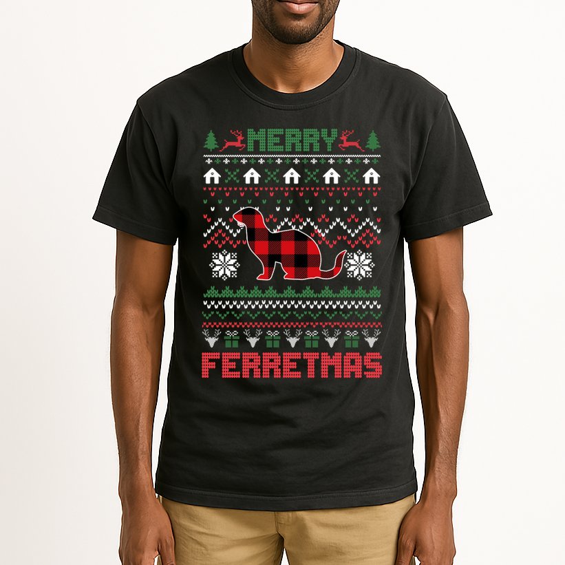 Funny Merry Ferretmas Ugly Christmas Sweater Ferret Santa Tall T-Shirt