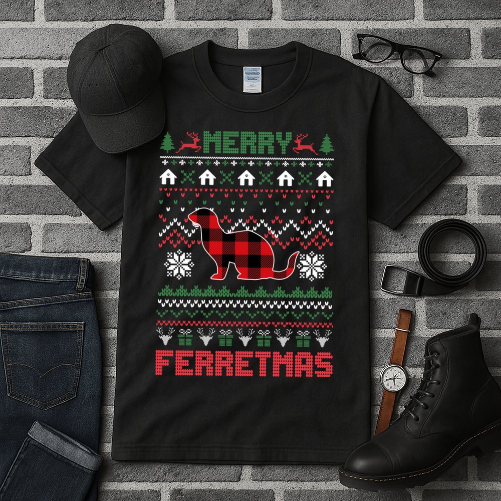 Funny Merry Ferretmas Ugly Christmas Sweater Ferret Santa Tall T-Shirt