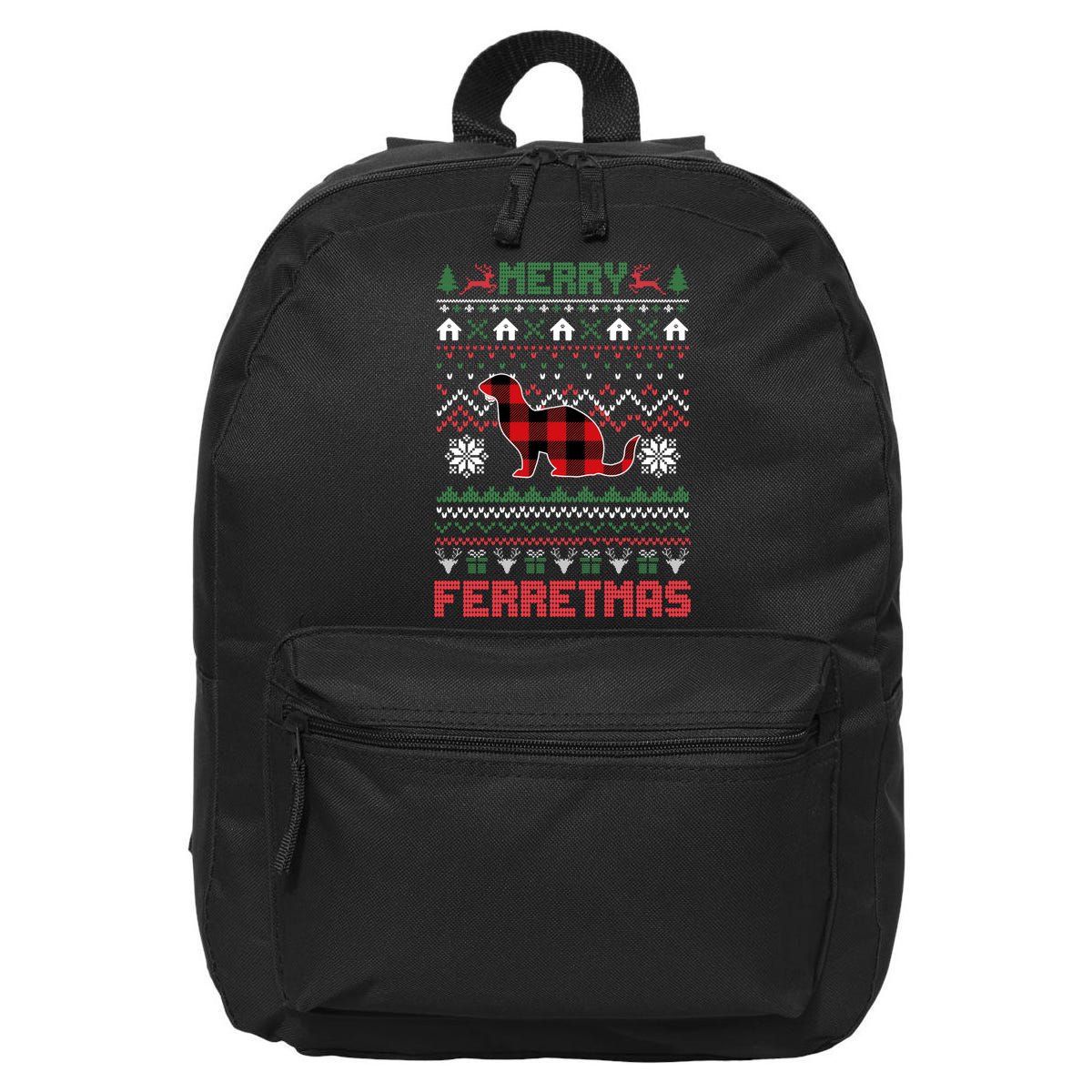 Funny Merry Ferretmas Ugly Christmas Sweater Ferret Santa 16 in Basic Backpack