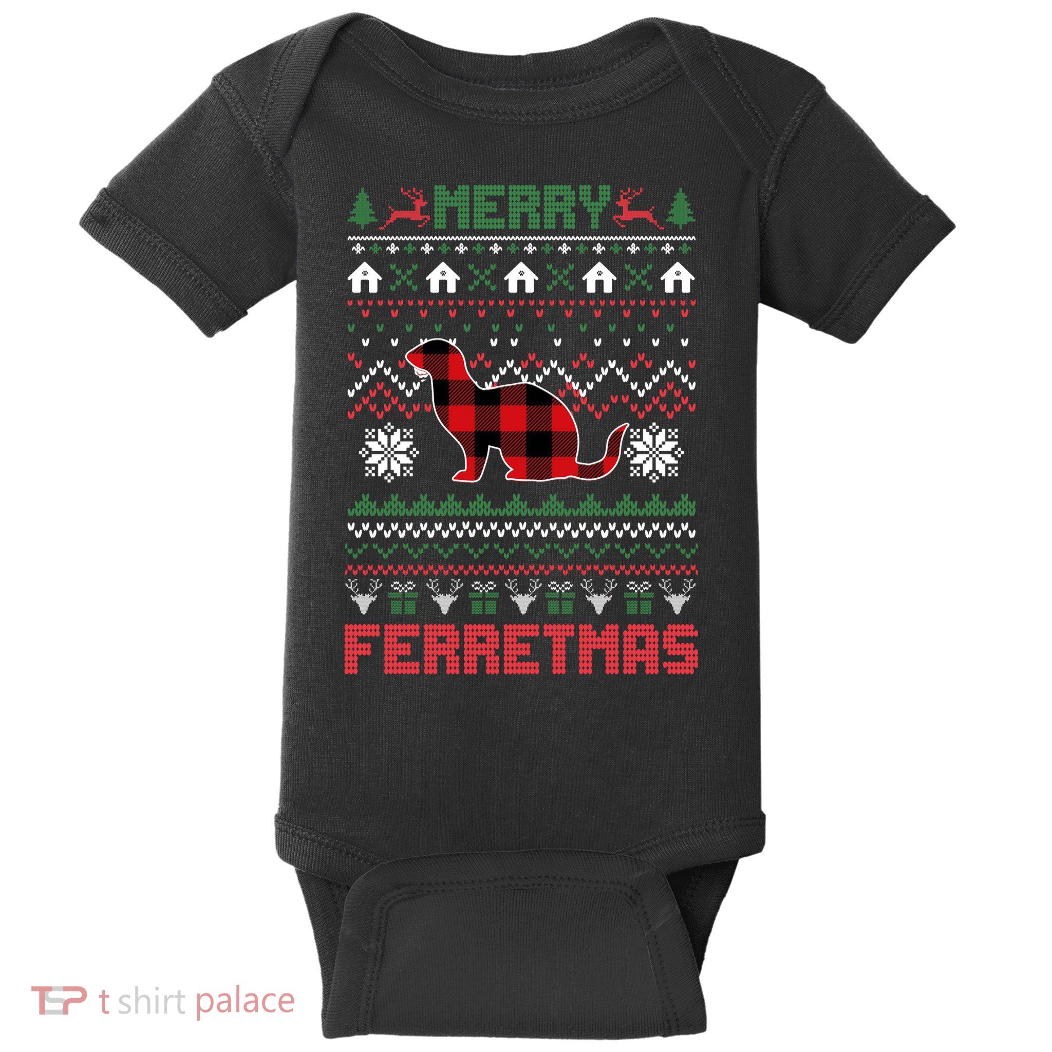Funny Merry Ferretmas Ugly Christmas Sweater Ferret Santa Baby Bodysuit