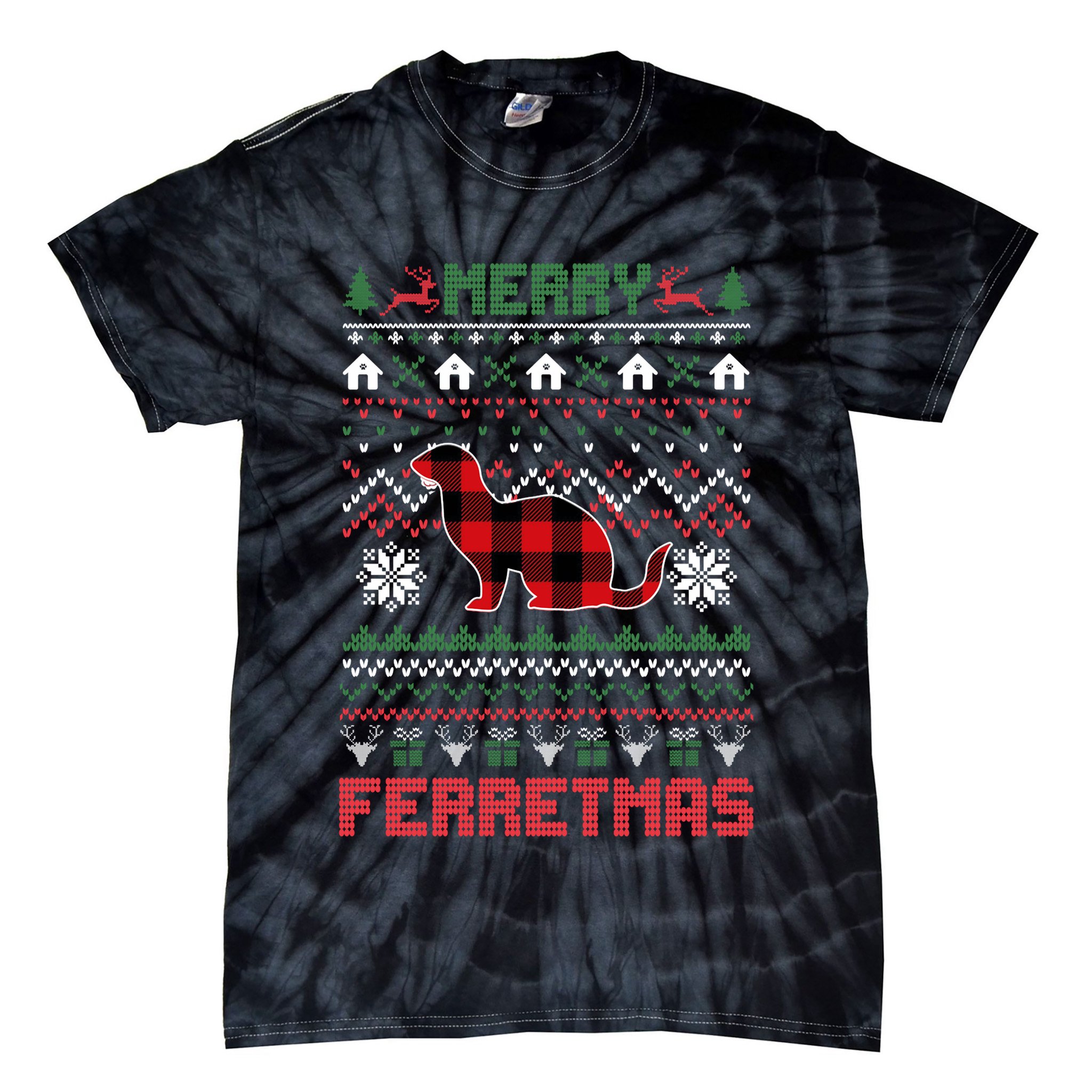 Funny Merry Ferretmas Ugly Christmas Sweater Ferret Santa Tie-Dye T-Shirt