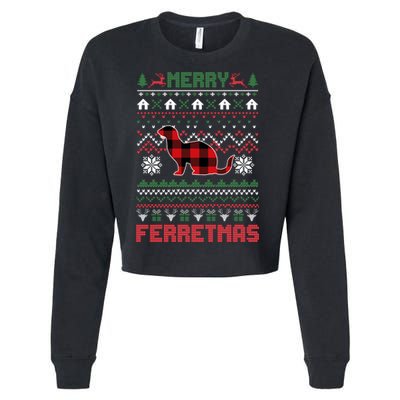 Funny Merry Ferretmas Ugly Christmas Sweater Ferret Santa Cropped Pullover Crew