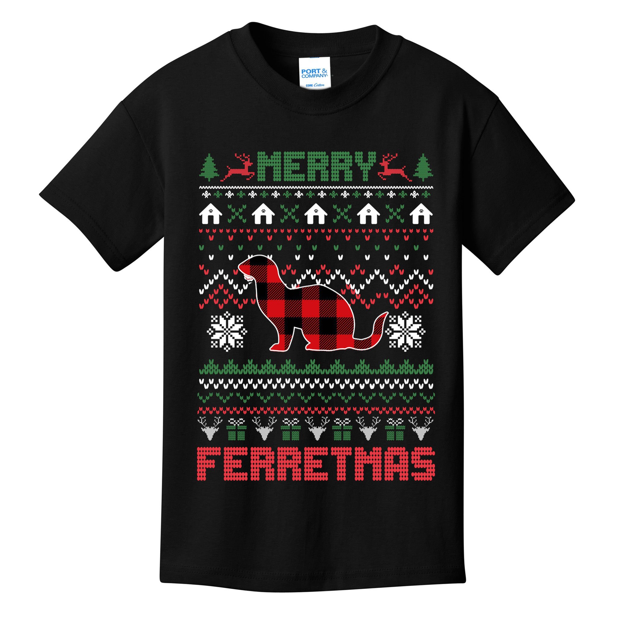 Funny Merry Ferretmas Ugly Christmas Sweater Ferret Santa Kids T-Shirt