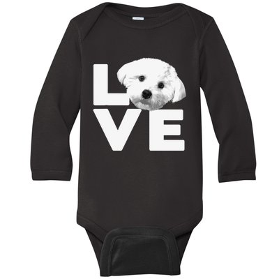 Funny Maltese For Dog Lover Groomer Owner Puppy Baby Long Sleeve Bodysuit