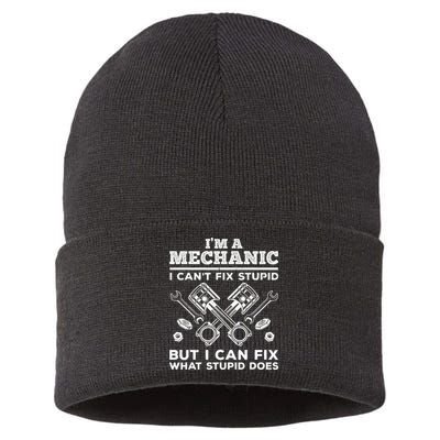 Funny Mechanic For Dad Car Auto Diesel Automobile Garage Sustainable Knit Beanie
