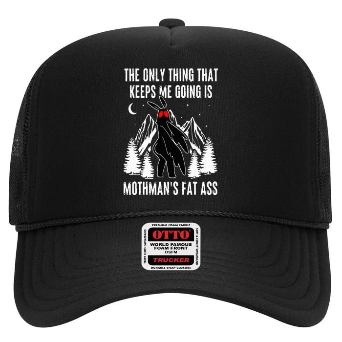 Funny Mothman Fat Ass Vintage Cryptid Funny Mothman Meme High Crown Mesh Back Trucker Hat