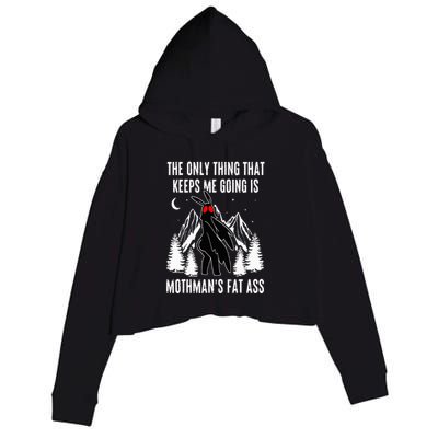 Funny Mothman Fat Ass Vintage Cryptid Funny Mothman Meme Crop Fleece Hoodie