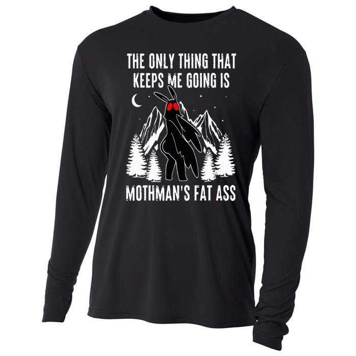 Funny Mothman Fat Ass Vintage Cryptid Funny Mothman Meme Cooling Performance Long Sleeve Crew