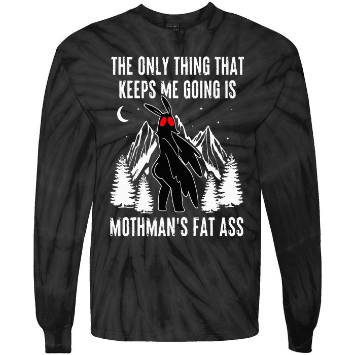 Funny Mothman Fat Ass Vintage Cryptid Funny Mothman Meme Tie-Dye Long Sleeve Shirt