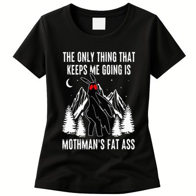 Funny Mothman Fat Ass Vintage Cryptid Funny Mothman Meme Womens T-Shirt