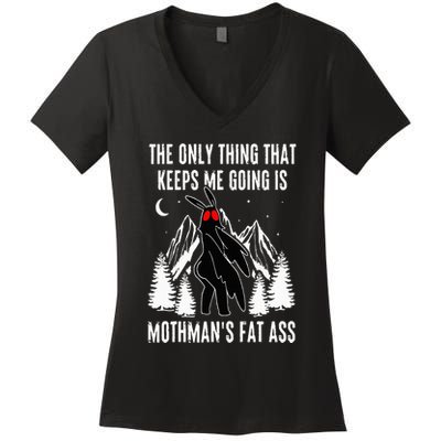 Funny Mothman Fat Ass Vintage Cryptid Funny Mothman Meme Women's V-Neck T-Shirt