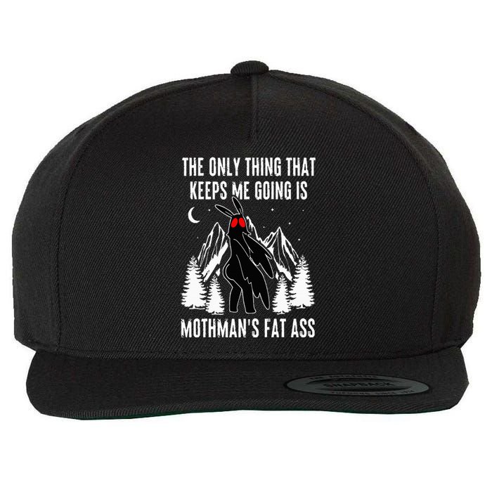 Funny Mothman Fat Ass Vintage Cryptid Funny Mothman Meme Wool Snapback Cap