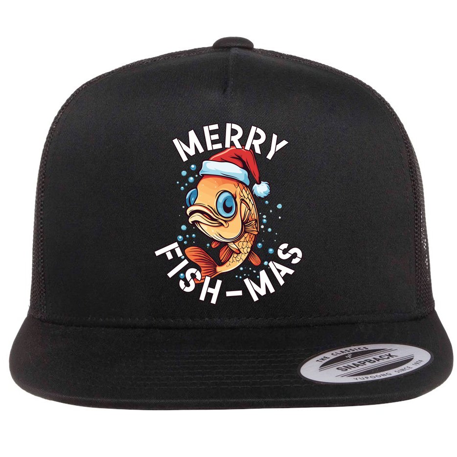 Funny Merry Fishmas Christmas Fish Great Gift Flat Bill Trucker Hat