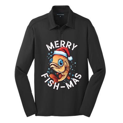 Funny Merry Fishmas Christmas Fish Great Gift Silk Touch Performance Long Sleeve Polo