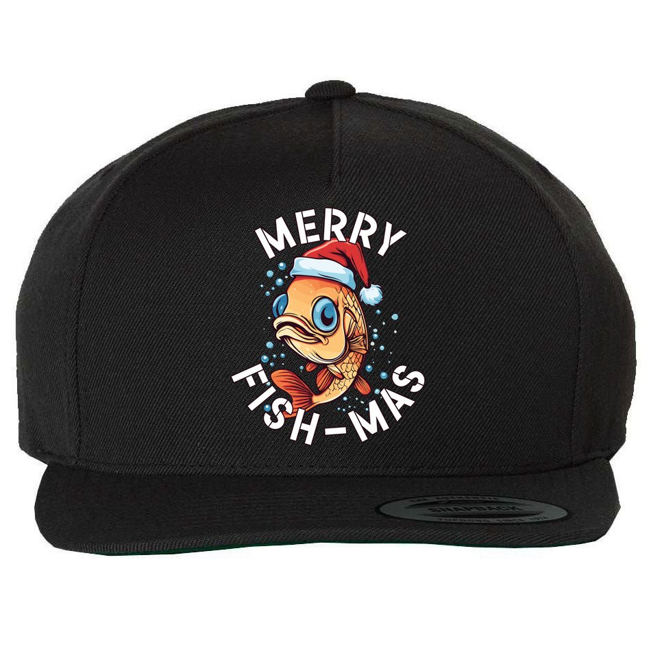 Funny Merry Fishmas Christmas Fish Great Gift Wool Snapback Cap