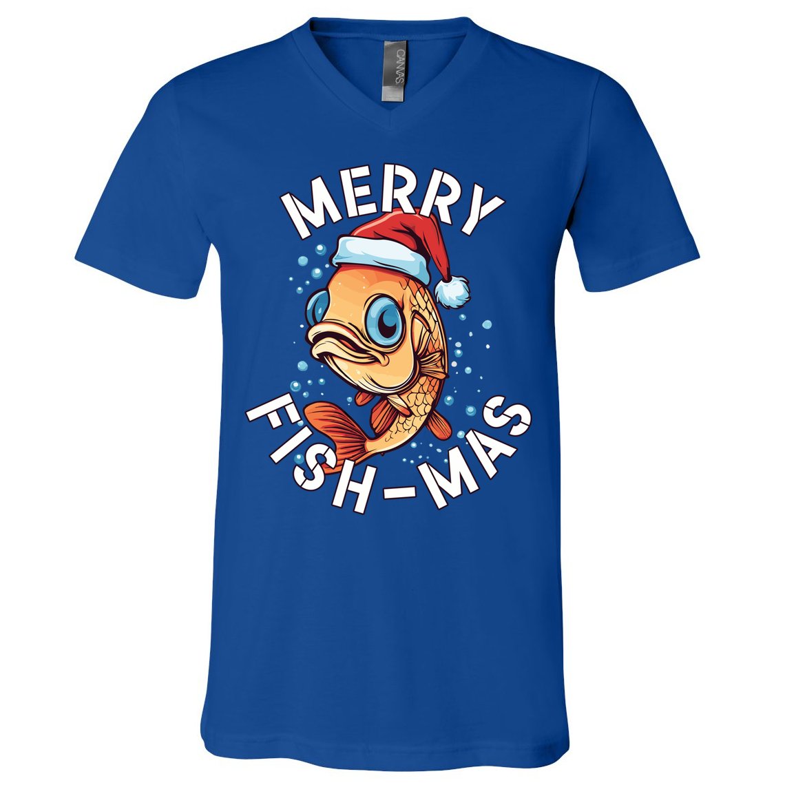 Funny Merry Fishmas Christmas Fish Great Gift V-Neck T-Shirt