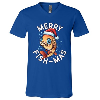 Funny Merry Fishmas Christmas Fish Great Gift V-Neck T-Shirt