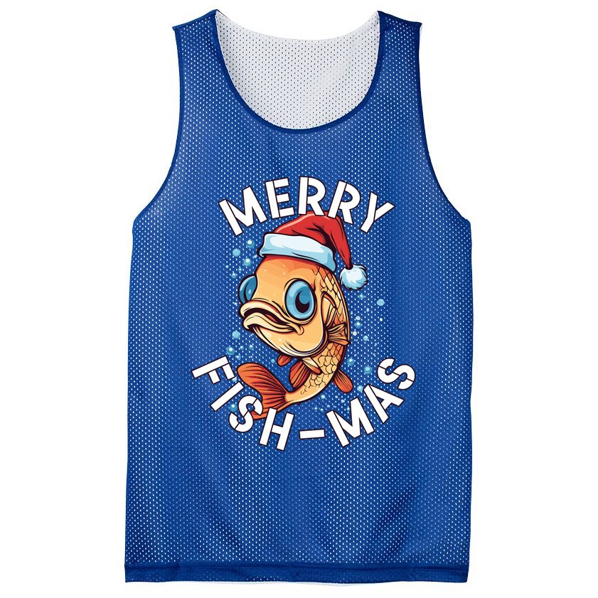 Funny Merry Fishmas Christmas Fish Great Gift Mesh Reversible Basketball Jersey Tank