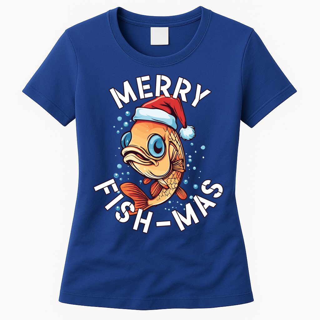 Funny Merry Fishmas Christmas Fish Great Gift Womens T-Shirt