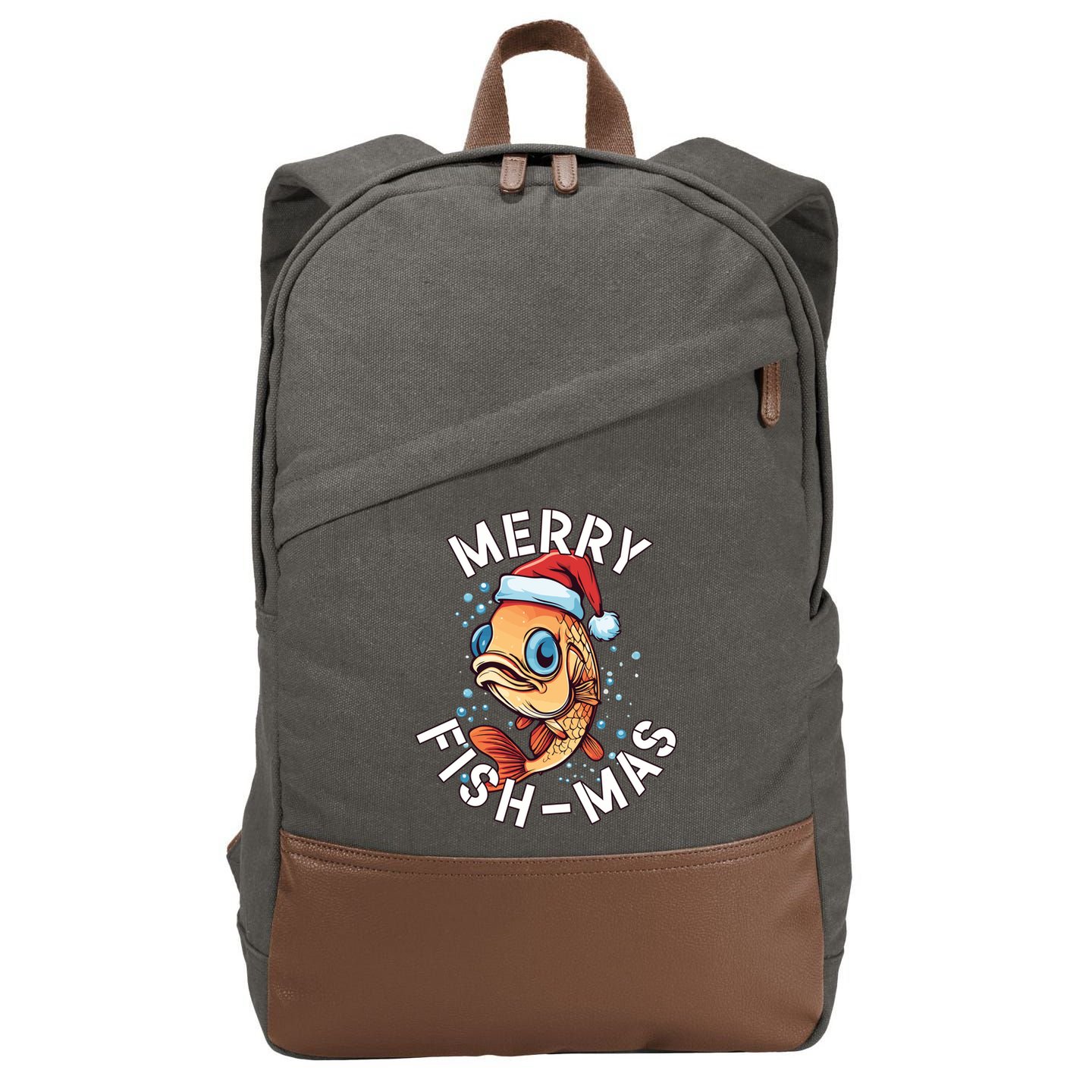 Funny Merry Fishmas Christmas Fish Great Gift Cotton Canvas Backpack