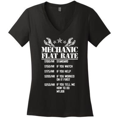 Funny Mechanic Flat Rate Women's V-Neck T-Shirt